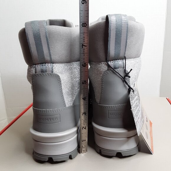 Hunter Commando Glitter Rubber Lug-Sole Snow Boots size 11M Silver/Tundra Gray - Picture 8 of 11